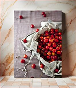 Πίνακας, Fresh Cherries in a Cloth Φρέσκα κεράσια σε πανί