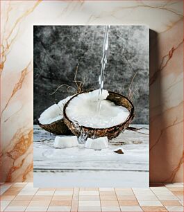 Πίνακας, Fresh Coconut Half with Water Splash Μισή φρέσκια καρύδα με παφλασμό νερού