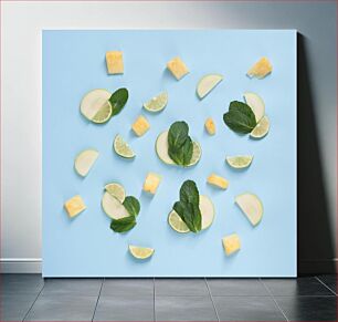 Πίνακας, Fresh Fruit and Mint on Blue Background Φρέσκα φρούτα και μέντα σε μπλε φόντο