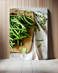 Πίνακας, Fresh Green Beans on Cutting Board Φρέσκα πράσινα φασόλια σε σανίδα κοπής