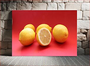 Πίνακας, Fresh Lemons on Red Background Φρέσκα λεμόνια σε κόκκινο φόντο