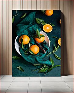 Πίνακας, Fresh Oranges on Green Cloth Φρέσκα πορτοκάλια σε πράσινο πανί