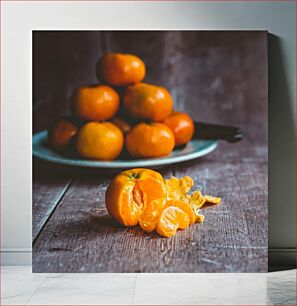 Πίνακας, Fresh Oranges on Wooden Table Φρέσκα πορτοκάλια σε ξύλινο τραπέζι