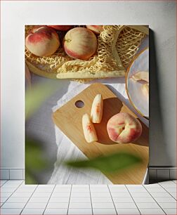 Πίνακας, Fresh Peaches on Cutting Board Φρέσκα ροδάκινα σε σανίδα κοπής