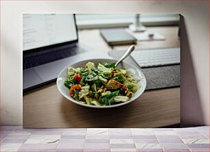 Πίνακας, Fresh Salad on Office Desk Φρέσκια σαλάτα στο γραφείο
