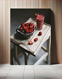 Πίνακας, Fresh Strawberries and Smoothie Φρέσκες φράουλες και Smoothie