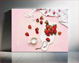 Πίνακας, Fresh Strawberries on Marble Board Φρέσκες φράουλες σε μαρμάρινο σανίδι