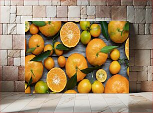 Πίνακας, Fresh Tangerines on Wooden Surface Φρέσκα μανταρίνια σε ξύλινη επιφάνεια