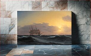Πίνακας, Frigate in a storm with rigged undersails by Carl Dahl