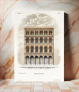 Πίνακας, Front elevation from the book City & Suburban Architecture, Lippincott by Samuel Sloan (1815–1884). A frontal view of a suburban store built with bricks