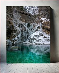 Πίνακας, Frozen Waterfall and Wooden Bridge Παγωμένος Καταρράκτης και Ξύλινη Γέφυρα