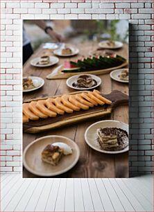 Πίνακας, Fruit and Dessert Spread on Wooden Table Απλώστε φρούτα και επιδόρπιο σε ξύλινο τραπέζι