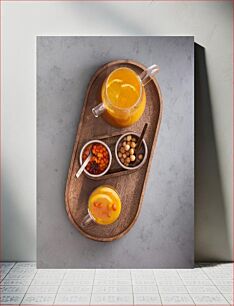 Πίνακας, Fruit Tea and Snacks on Wooden Tray Τσάι φρούτων και σνακ σε ξύλινο δίσκο