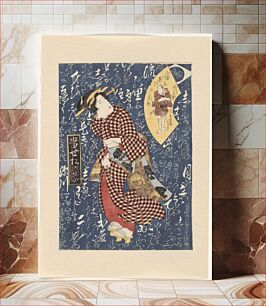 Πίνακας, Geisha in geblokte kimono (c. 1828) by Keisai Eisen
