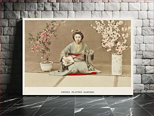 Πίνακας, Geisha Playing Samisen, hand–colored albumen silver print from Japan. Described and Illustrated by the Japanese (1897) by Kazumasa Ogawa