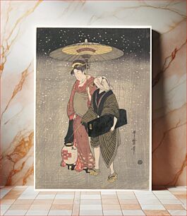 Πίνακας, Geisha Walking through the Snow at Night by Utamaro Kitagawa (1754–1806)