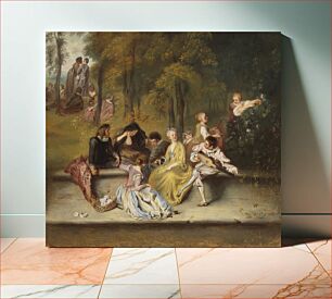 Πίνακας, Gentlemen and ladies on the terrace, after antoine watteau, detail, 1865 - 1867, Ida Silfverberg