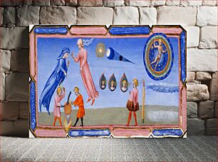 Πίνακας, Giovanni di Paolo, Divine Comedy, Paradiso, Beatrice explaining some scientific theories to Dante, including the appearance of the moon (1444-50) British Library