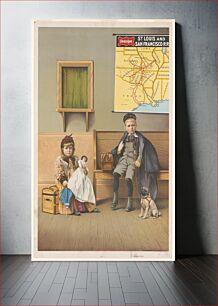 Πίνακας, [Girl holding doll and boy with dog in waiting room at railroad station] / The Strobridge Litho Co., Cincinnati, O. U.S.A