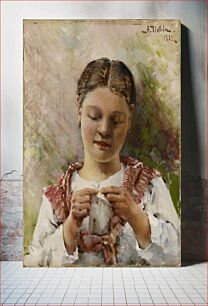 Πίνακας, Girl knitting, 1882, Aukusti Uotila