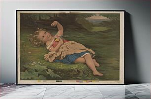 Πίνακας, [Girl reclining on ground with ladybug and flowers]