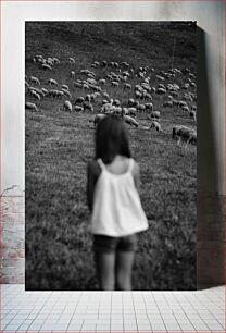 Πίνακας, Girl Watching Grazing Sheep Κορίτσι που παρακολουθεί τα πρόβατα που βόσκουν