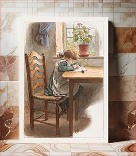Πίνακας, Girl Writing (1840–1895) painting by Robert Barnes