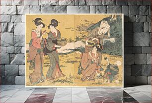 Πίνακας, Girls Picking Green Leaves, from the illustrated book Flowers of the Four Seasons by Utamaro Kitagawa (1754–1806)