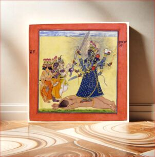 Πίνακας, Goddess Bhadrakali worshipped by the three major gods of Hinduism, Brahma, Vishnu and Shiva (l-&gt;r)