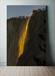 Πίνακας, Golden Waterfall at Sunset Χρυσός καταρράκτης στο ηλιοβασίλεμα