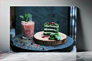 Πίνακας, Gourmet Green Cake and Refreshing Drink Γκουρμέ Πράσινο Κέικ και δροσιστικό ποτό