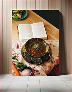 Πίνακας, Gourmet Meal with Open Book Γκουρμέ γεύμα με ανοιχτό βιβλίο