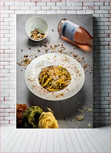 Πίνακας, Gourmet Pasta Meal with Wine Γκουρμέ γεύμα ζυμαρικών με κρασί