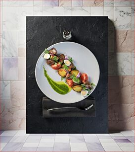 Πίνακας, Gourmet Plate with Vegetables and Sauce Γκουρμέ πιάτο με λαχανικά και σάλτσα