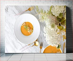 Πίνακας, Gourmet Soup on Marble Table Γκουρμέ σούπα σε μαρμάρινο τραπέζι