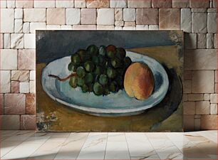 Πίνακας, Grapes and Peach on a Plate (Grappe de raisin et pêche sur une assiette) by Paul Cézanne