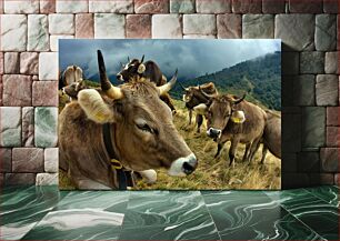 Πίνακας, Grazing Cows in Mountain Landscape Αγελάδες που βόσκουν στο ορεινό τοπίο