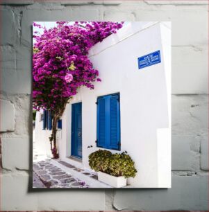 Πίνακας, Greek Street Scene with Bougainvillea Ελληνική Σκηνή Δρόμου με Μπουκαμβίλιες