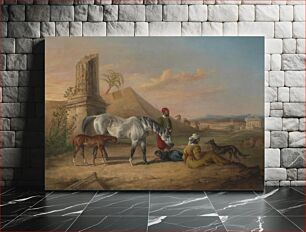 Πίνακας, Grey Arabian mare and foal, with a family