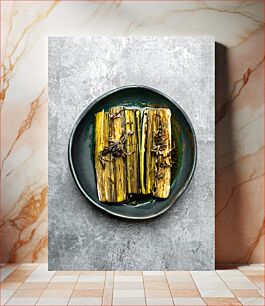 Πίνακας, Grilled Leeks on Plate Πράσα ψητά στο πιάτο