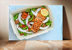 Πίνακας, Grilled Salmon Salad with Coconut and Vegetables Σαλάτα σολομού σχάρας με καρύδα και λαχανικά