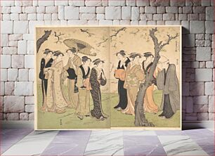 Πίνακας, Group of Six Geisha Under the Cherry Trees on Gotenyama by Torii Kiyonaga