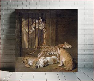Πίνακας, Group of Whelps Bred between a Lion and a Tigress (1825) by Jacques–Laurent Agasse. Or