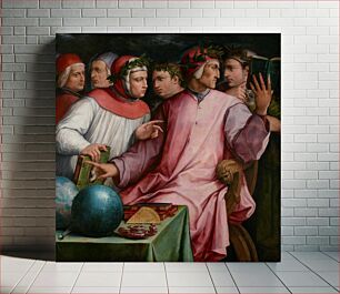 Πίνακας, Group portrait of six Italian writers and poets: Dante Alighieri, Francesco Petrarch, Guido Cavalcanti, Giovanni Boccaccio, Cino da Pistoia, and Guittone d'Arezzo