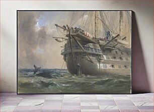 Πίνακας, H.M.S. Agamemnon Laying the Atlantic Telegraph Cable in 1858: a Whale Crosses the Line by Robert Charles Dudley
