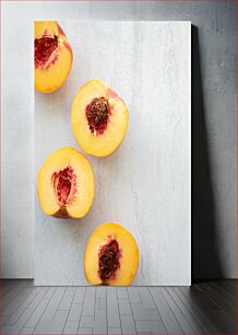 Πίνακας, Halved Peaches on Stone Surface Ροδάκινα στα μισά σε πέτρινη επιφάνεια