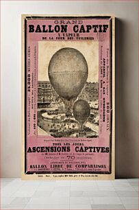 Πίνακας, Hand-colored broadsheet announcing the ascension of Henri Giffard's giant captive balloon from the courtyard of the Tuileries, probably during the Paris Exposition of 1878