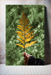 Πίνακας, Hand Holding a Yellow Fern Leaf Χέρι που κρατά ένα κίτρινο φύλλο φτέρης
