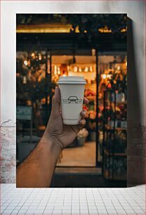 Πίνακας, Hand Holding Coffee Cup in Cafe Χέρι Κρατώντας Φλιτζάνι Καφέ στο Καφενείο