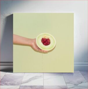 Πίνακας, Hand Holding Melon with Raspberries Χέρι που κρατά πεπόνι με σμέουρα